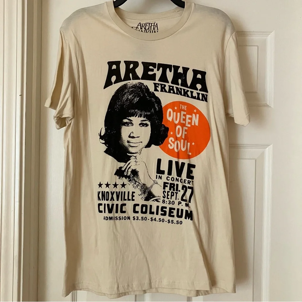 *NEW* ARETHA FRANKLIN The Queen Of Soul Beige T-Shirt L - Picture 2 of 5